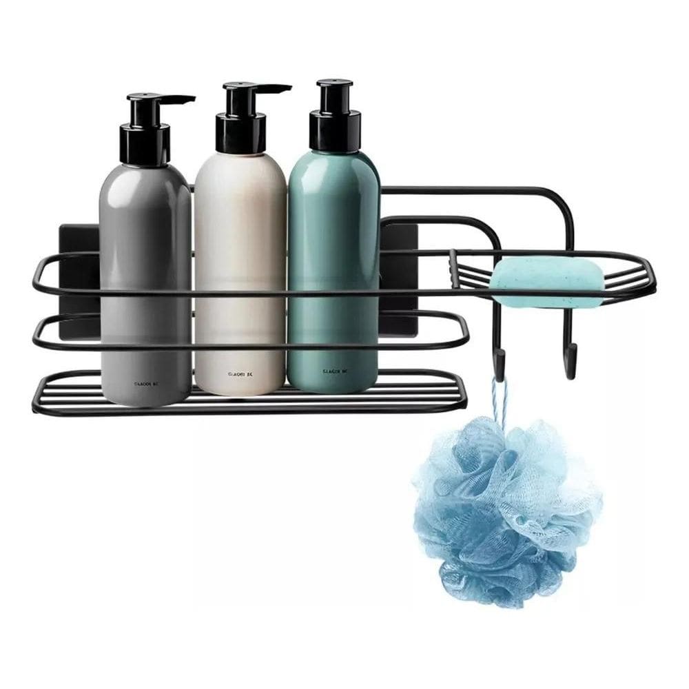 Suporte Banheiro Porta Shampoo Condicionador Preto Fixação F