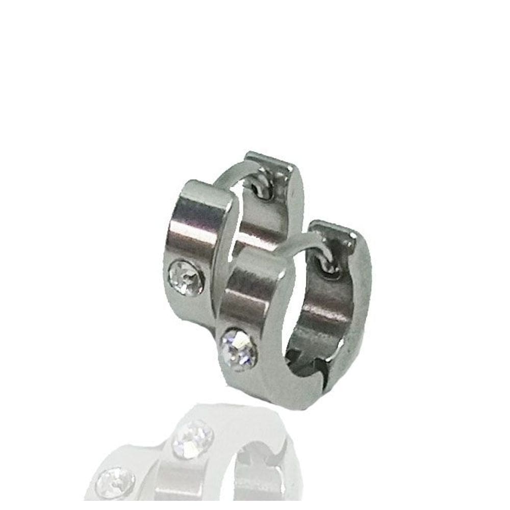 Brinco Masculino Argola Aço Inoxidável Pedra Cravejada PAR