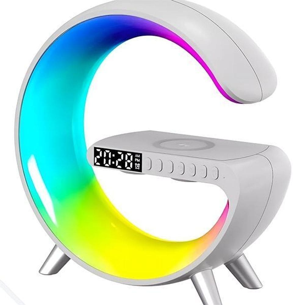 Luminária Led Inteligente Rgb Branca Com Relógio Carregador