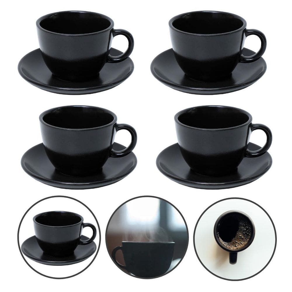 Conjunto 4 Xícaras Café Pires Cerâmica 210Ml Premium - Preto