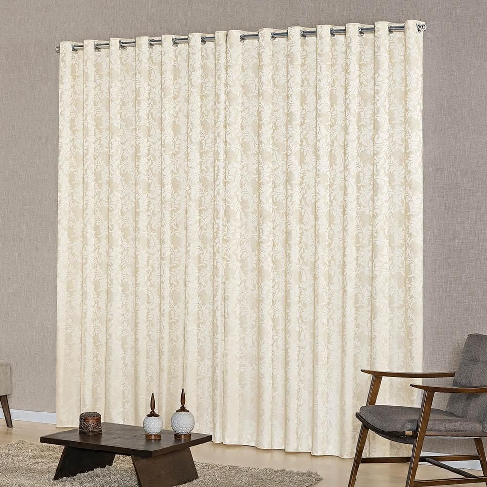 Cortina Janela 2,00M X 1,70M Jacquard Varão Simples Palha
