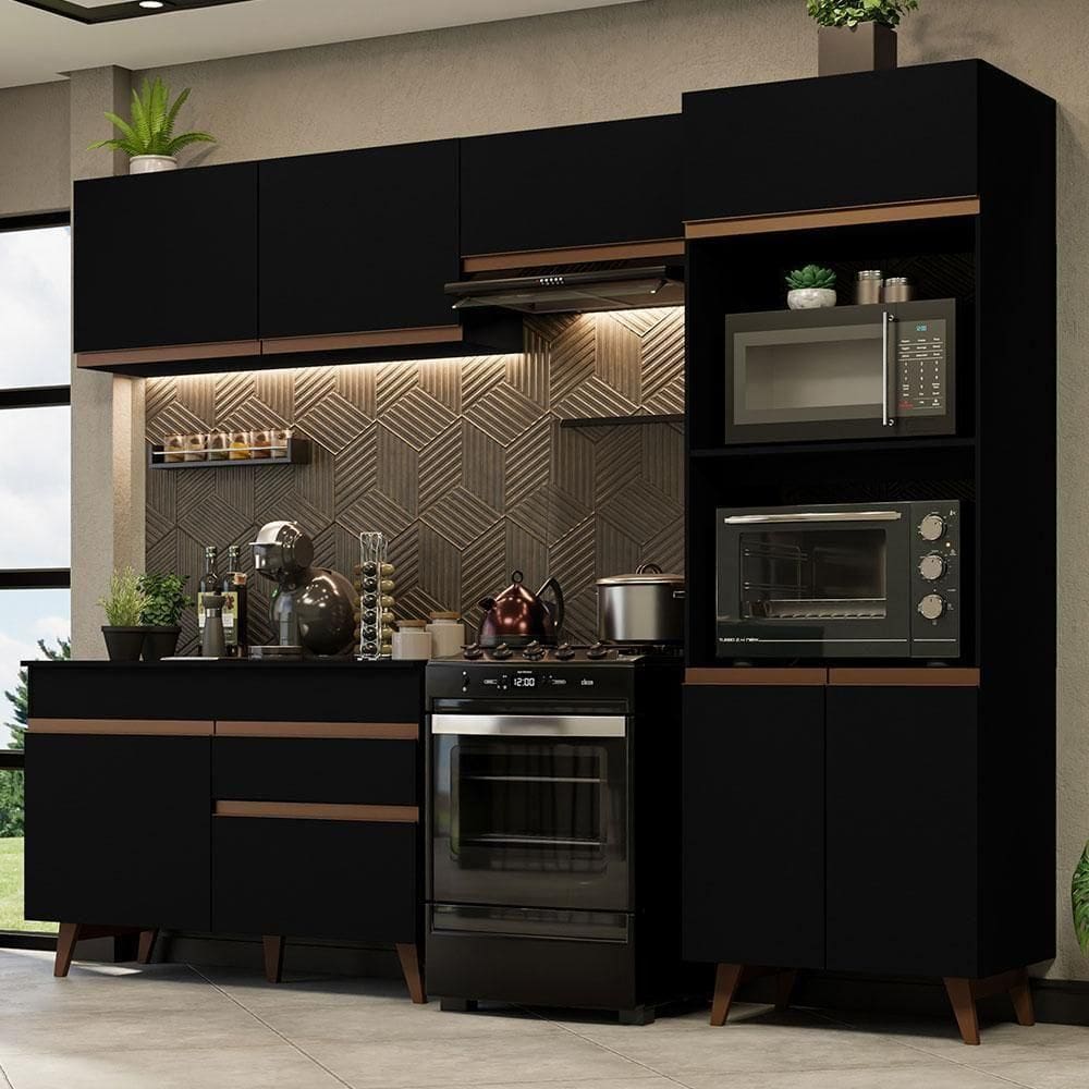 Armário De Cozinha Completa 260cm Preto Reims 09 Preto