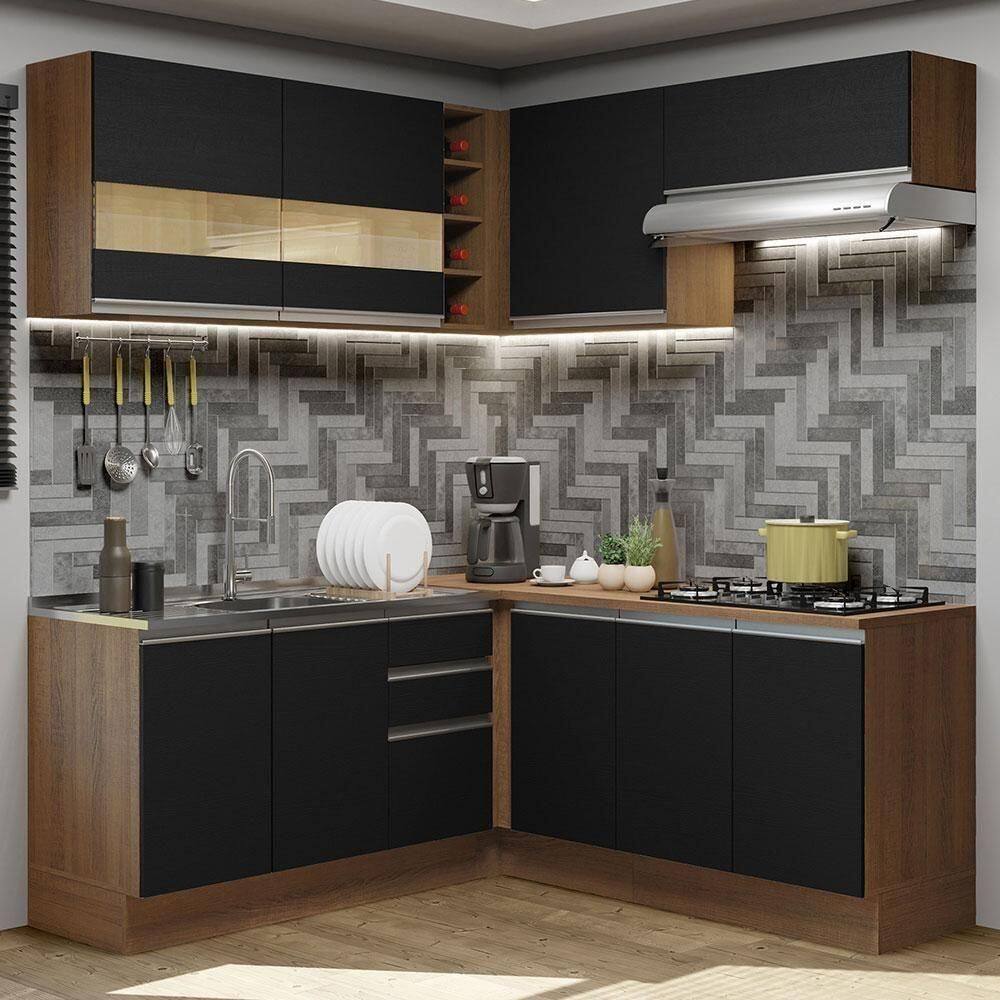 Cozinha Completa 349001 Com Armário E Balcão Rustic/Preto