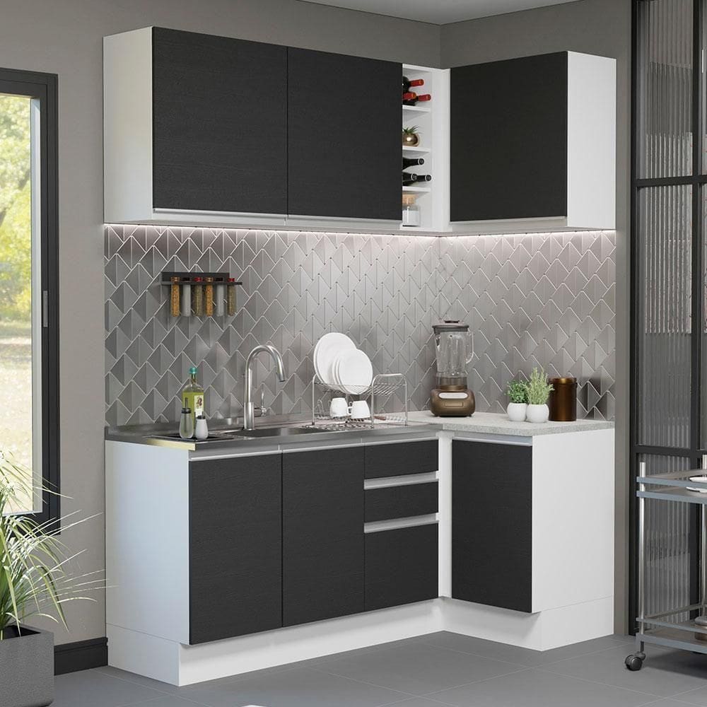 Cozinha Completa 269001 Com Armário E Balcão Branco/Preto