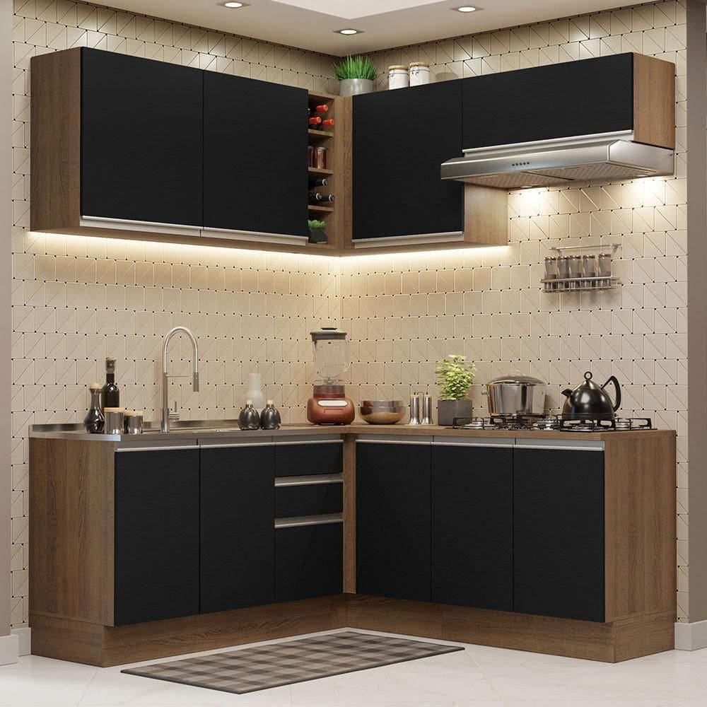 Cozinha Completa 349003 Com Armário E Balcão Rustic/Preto