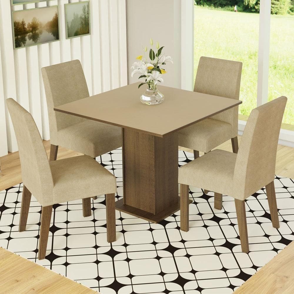 Conj. Mesa Tampo De Madeira 4 Cadeiras Rustic/Crema/Imperial