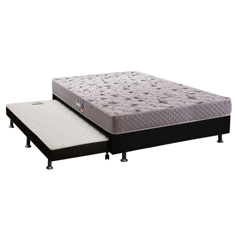 Cama Box C/Auxiliar Casal: Colchão Ortopédico Herval D28Ag65 Black + Base Crc Courano Black(138X188)
