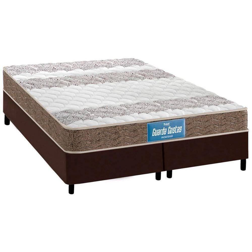 Cama Box Queen: Colchão Espuma Probel D33/Ep Guarda Costas Double Face + Base Brown(158X198)