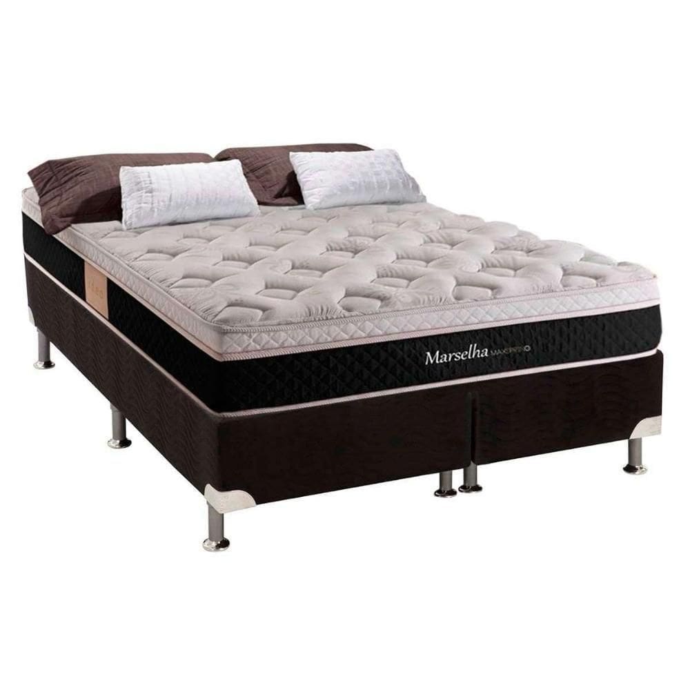 Cama Box Queen: Colchão Molas Herval Maxspring Marselha + Base Crc Suede Black(158X198)