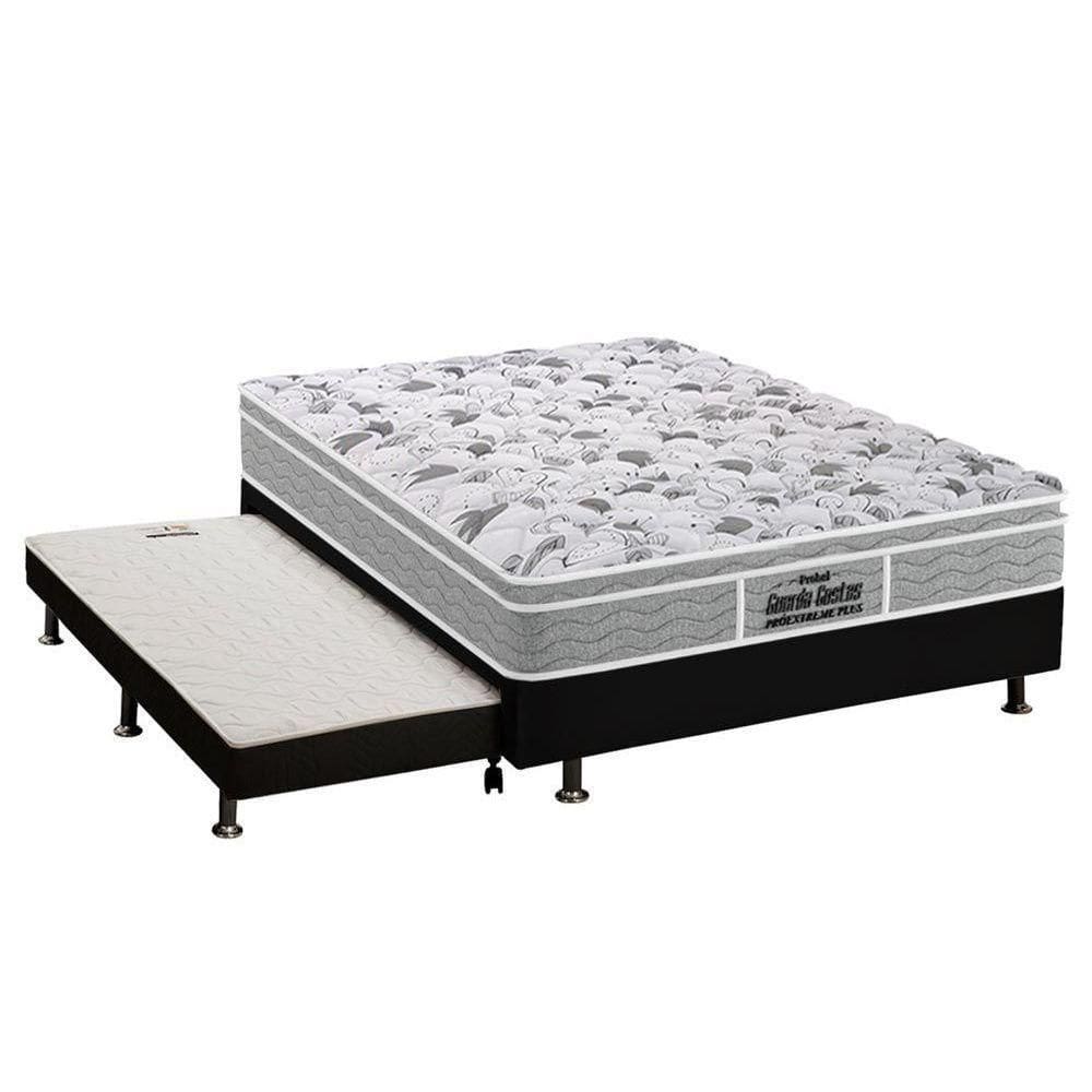 Cama Box C/Auxiliar Casal: Colchão Espuma Probel D45 Ep Guarda Costas Plus + Base Black(138X188)