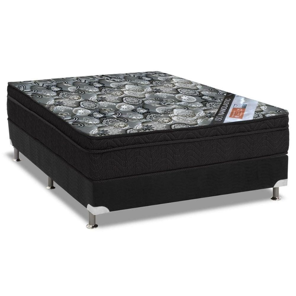 Cama Box Viúva: Colchão Molas Ortobom Nanolastic Iso Firme + Base Crc Suede Black(128X188)
