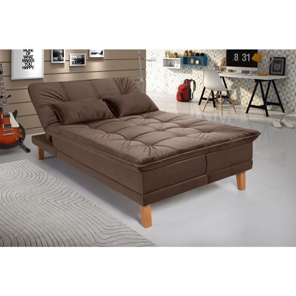 Sofá Cama Berlim 3 Lugares Império Reclinável Casal Pés Madeira Espuma Especial D33 Suede Marrom 379