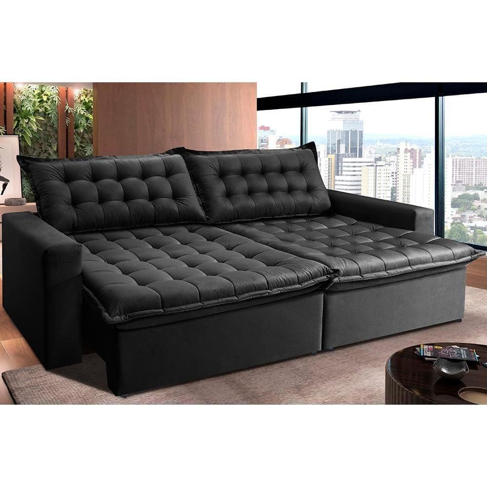 Sofá Retrátil Reclinável E Cama 2,15m Cama Inbox Flex Suede Velusoft Preto
