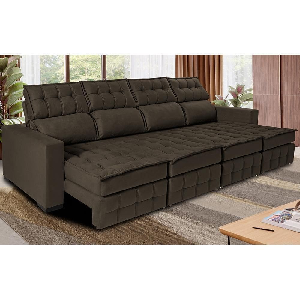 Sofá Retrátil E Reclinável 3,20m Molas Ensacadas E Costura Tripla Cama Inbox Nobre Suede Café