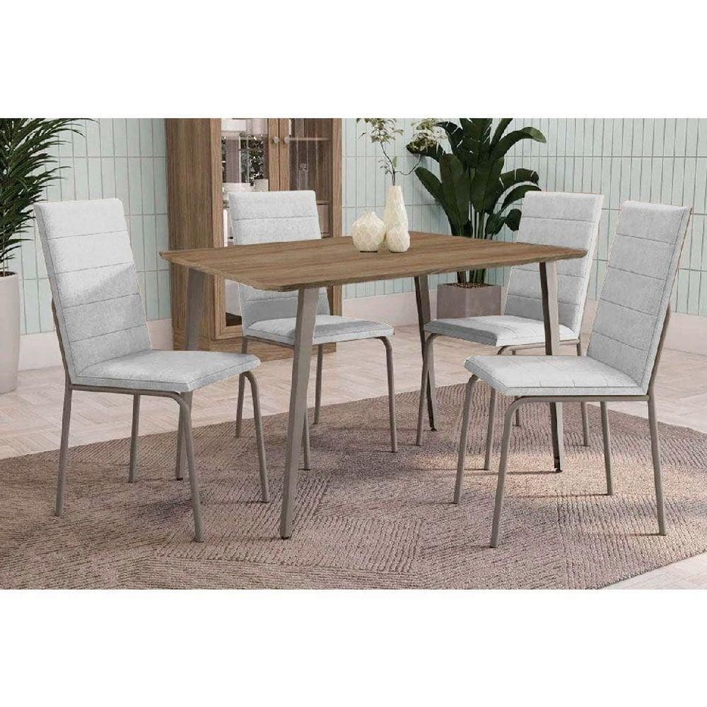 Sala De Jantar Completa Iguaçu Com Tampo De Madeira 90cm + 4 Cadeiras Amsterdã Niquel-branco 106 - Kappesberg