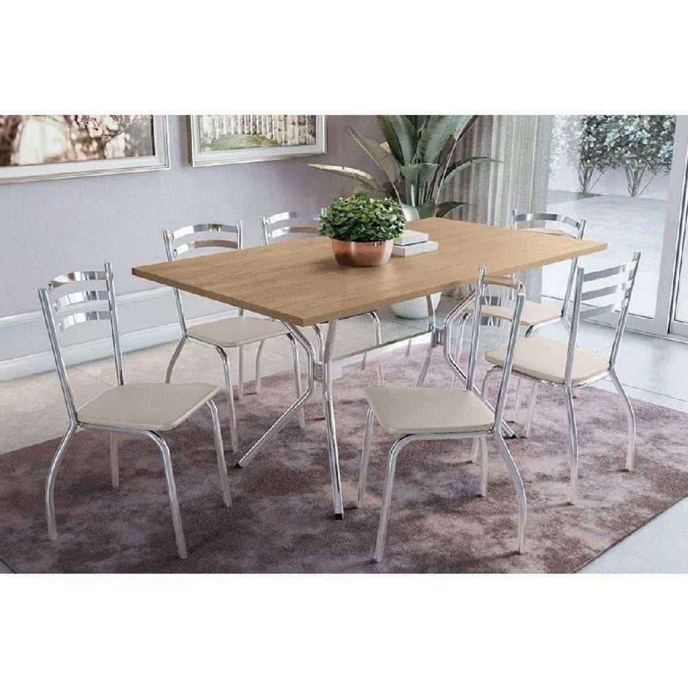 Sala De Jantar Completa Loire Com Tampo De Madeira 1.36cm + 6 Cadeiras Portugal Cromada-nude 16 - Kappesberg