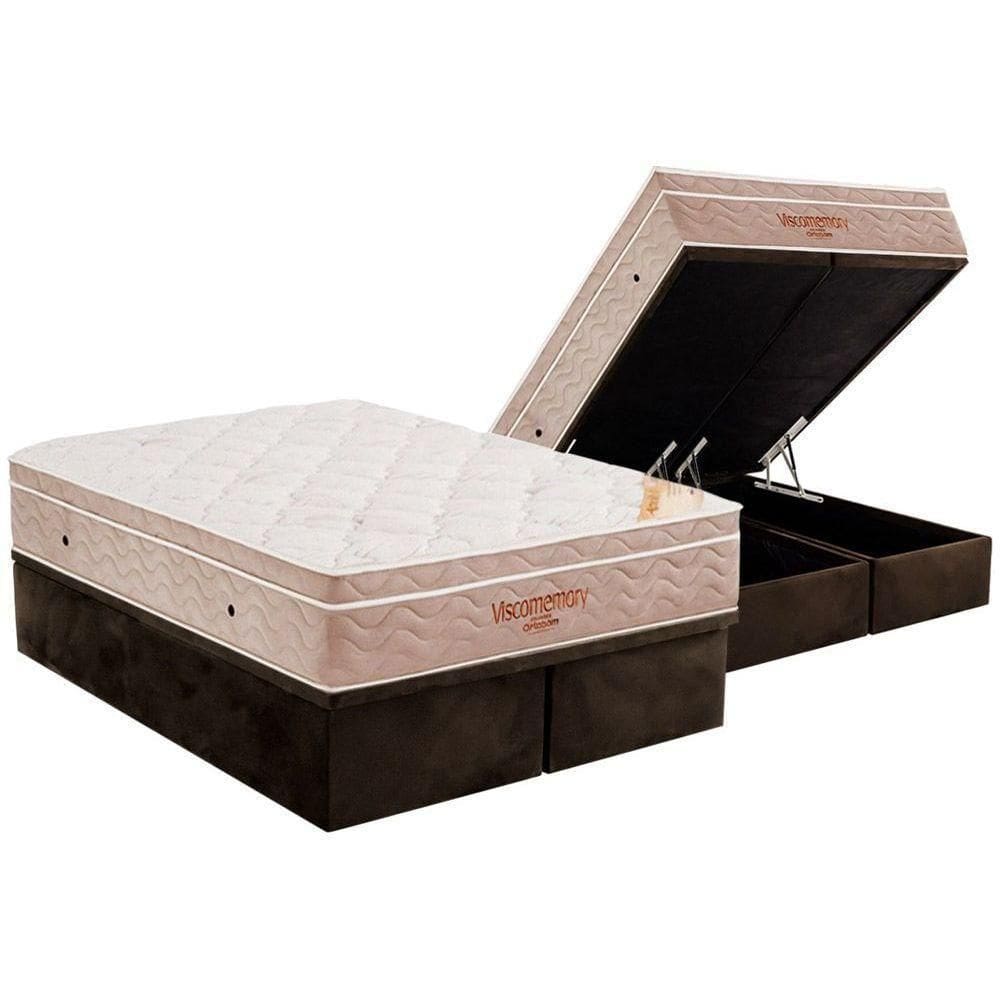 Cama Box Baú Queen Colchão Espuma D33 Ortobom Viscoelástico Apollo Viscomemory + Base Crc Suede Brown(158x198)