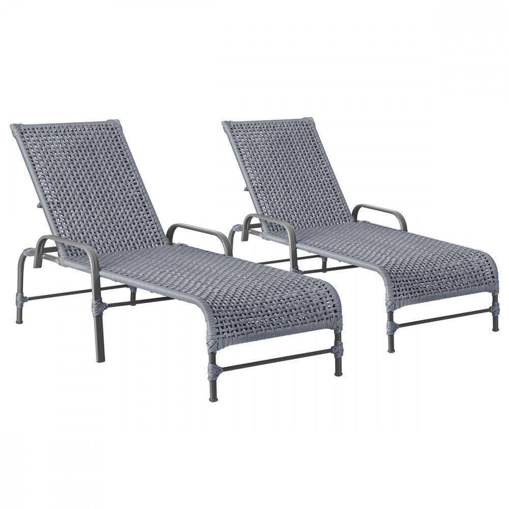 2 Espreguiçadeiras Reclinavel Catar Preto Corda Nautica Prata