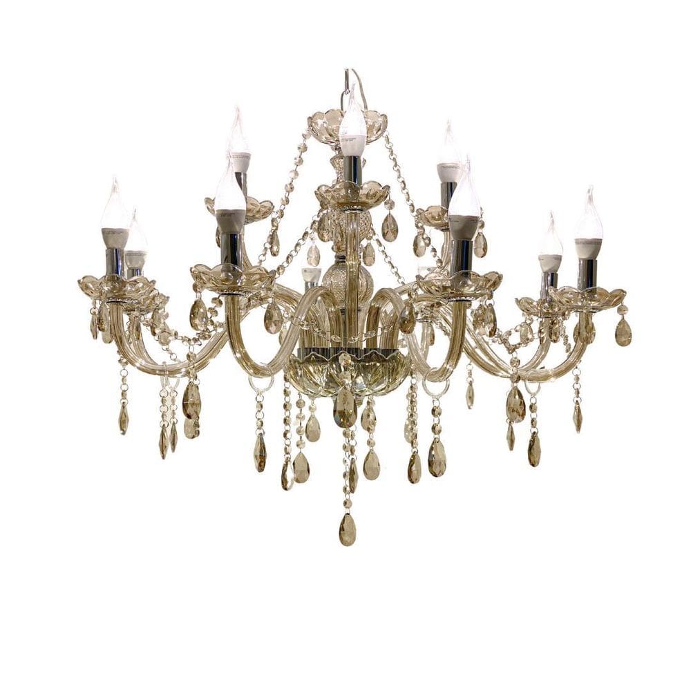 Lustre Luminária De Cristal Champanhe Luxo 6 Braços
