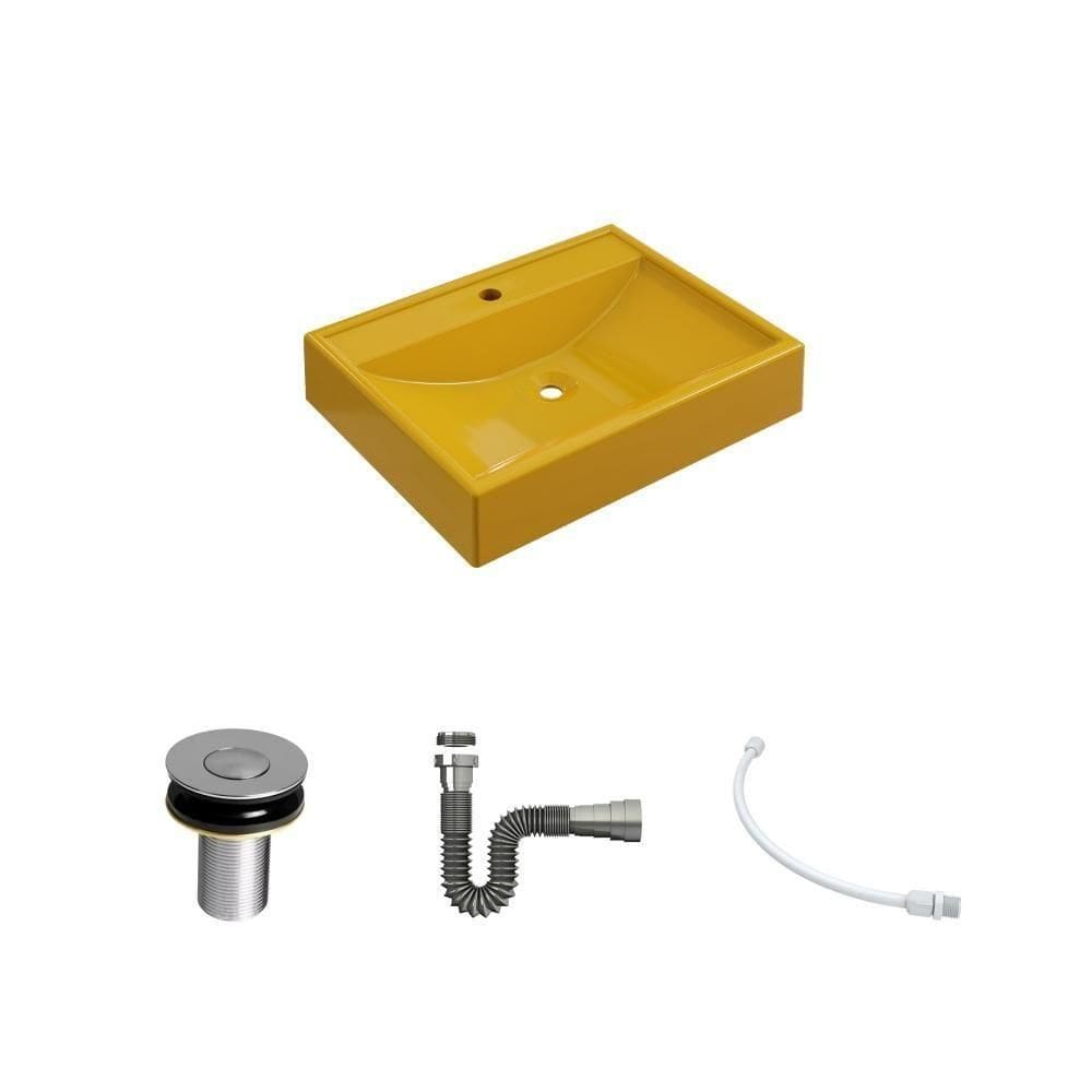 Kit Cuba Rt49 C/válvula Click 1``b (2,6cm) + Sifão Cromado + Flexível Amarelo
