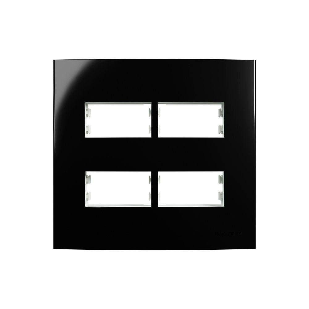Placa Com Suporte Margirius Sleek 4x4 Para 4 Módulos Horizontais Distanciados Preto Ebony