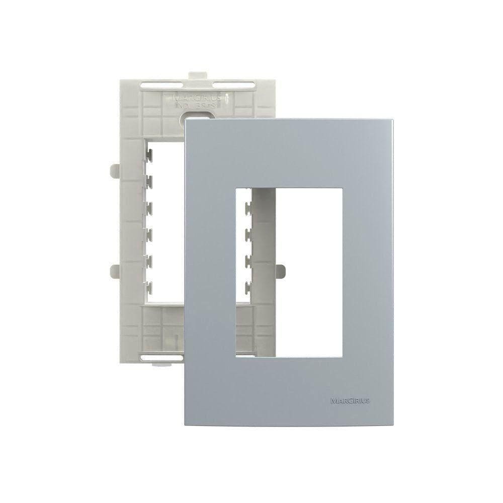Placa Com Suporte Margirius Sleek Colors 4x2 Para 3 Módulos Horizontais Cinza