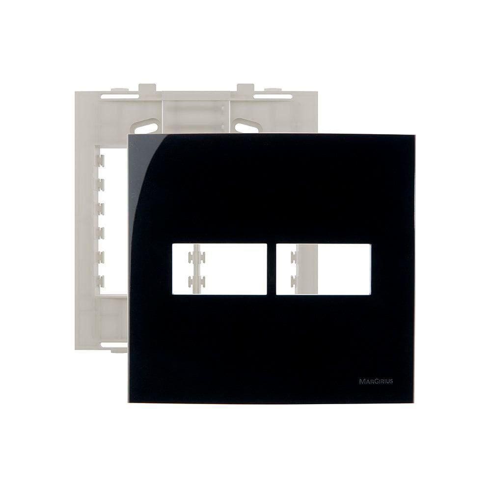 Placa Com Suporte Margirius Sleek 4x4 Para 2 Módulos Horizontais Preto Ebony