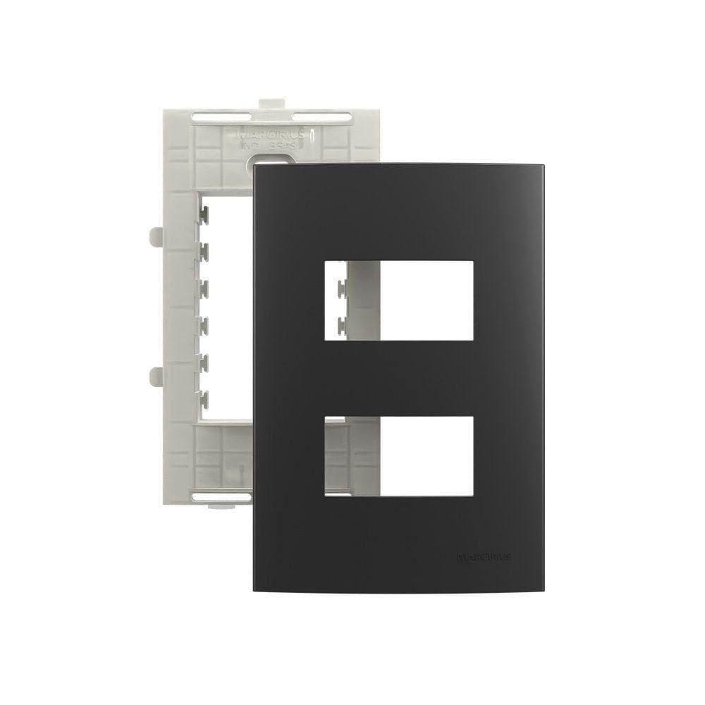 Placa Com Suporte Margirius Sleek Colors 4x2 Para 2 Módulos Horizontais Distanciados Grafite