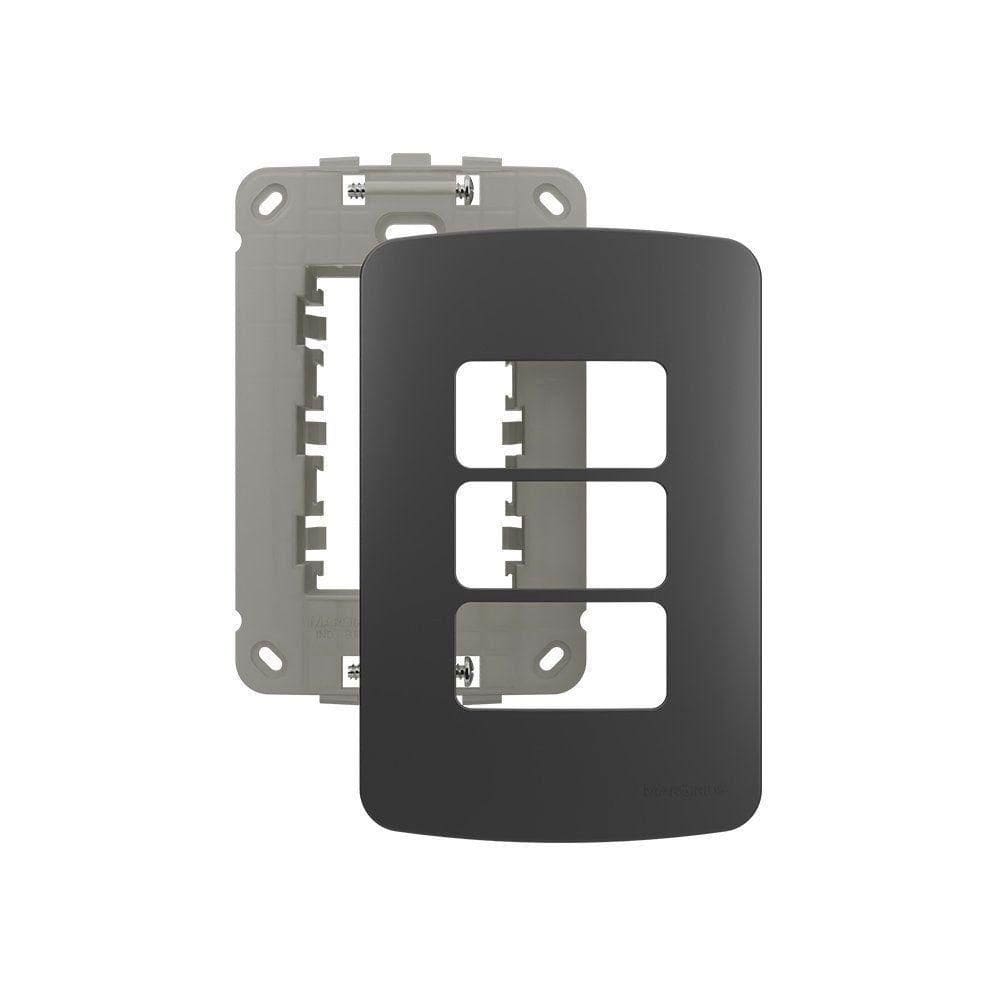 Placa Com Suporte Margirius B3 Colors 4x2 Para 3 Módulos Horizontais Grafite
