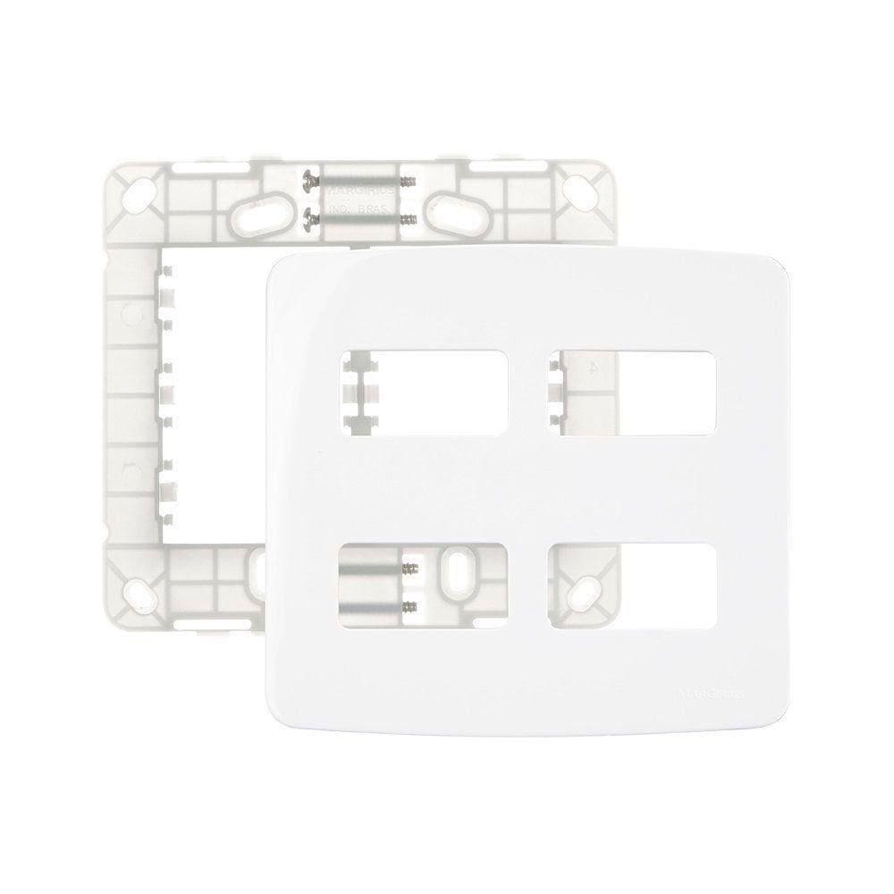Placa Com Suporte Margirius B3 4x4 Para 4 Módulos Horizontais Distanciados Branca
