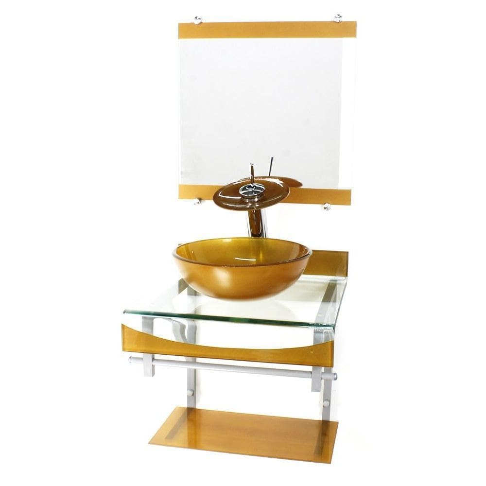 Gabinete Vidro 40Cm Banheiro Curvado Duplo Pc Cuba Redonda