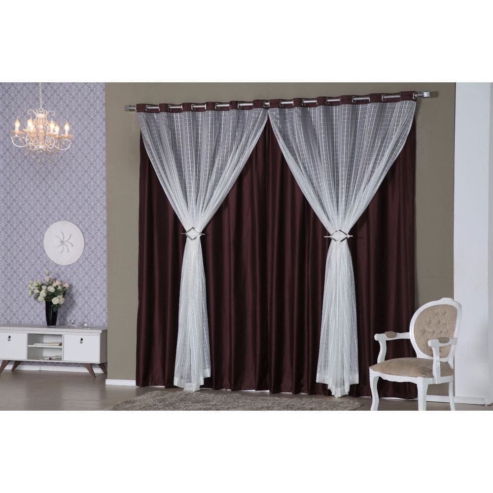 Cortina Realeza para Janela 2 Metros Tabaco em Voil e Cetim