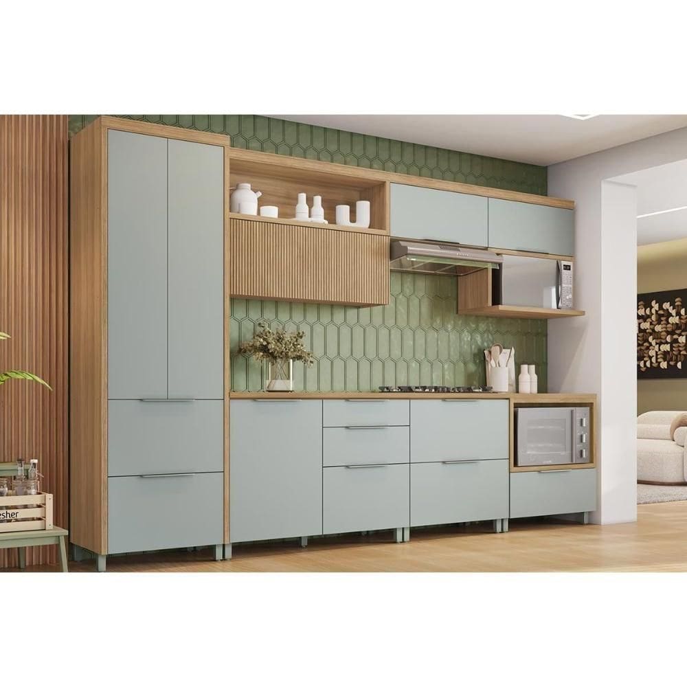 Kit Cozinha Modulada 7 Peças Marquesa 33 Aéreos + 3 Balcões + 1 Paneleiro C6p41 Nature Verde