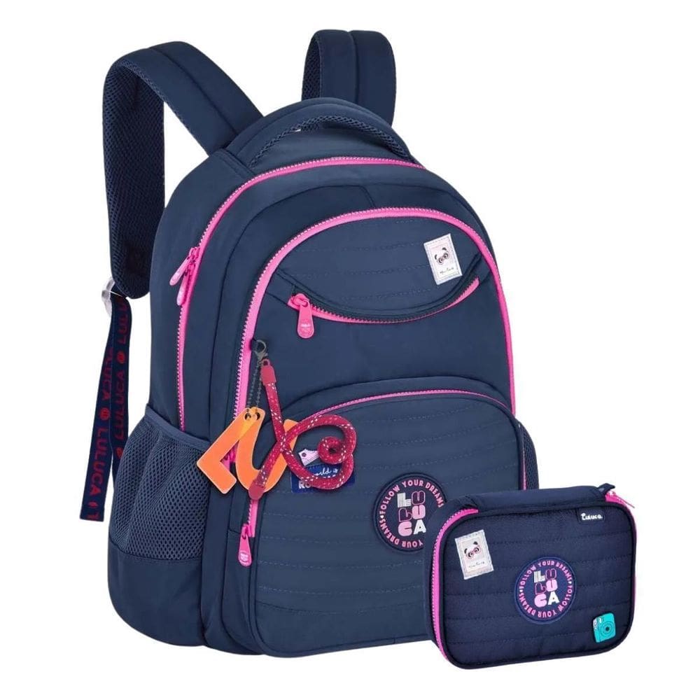 Kit Mochila Costas Luluca Escolar Passeio Estojo 100 - Azul