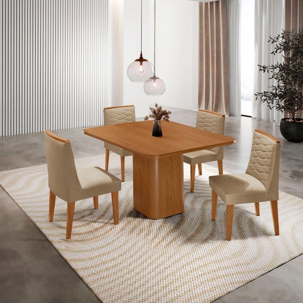 Mesa De Jantar Eloise Canto Copo 4 Cadeiras Moderna Mobília Turim 07/