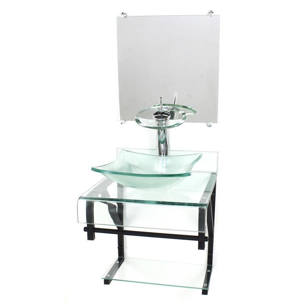Gabinete Vidro 40Cm Banheiro Curvado Duplo Pp Cuba Quadrada