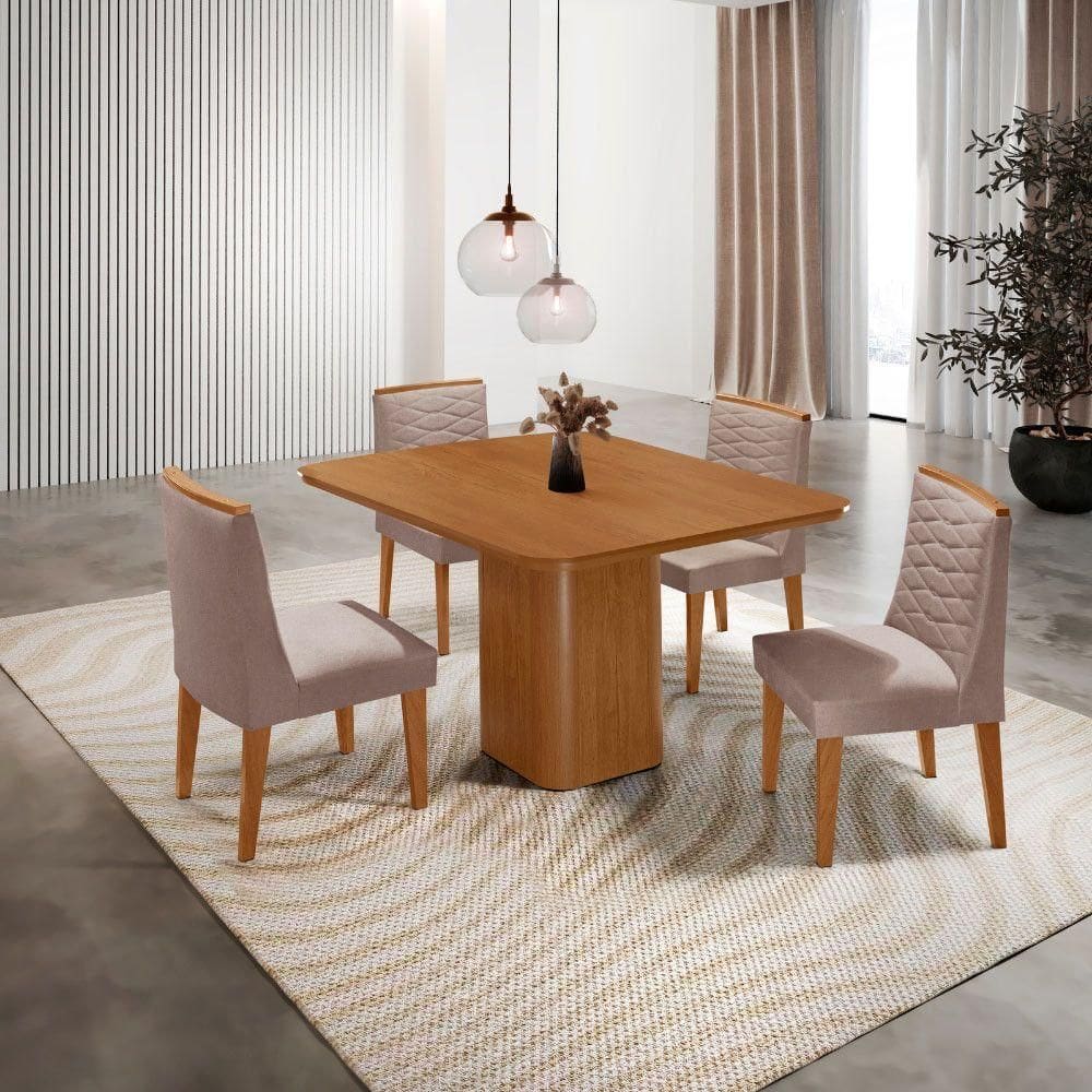 Mesa De Jantar Eloise Canto Copo 4 Cadeiras Moderna Mobília Linho Capuccino/