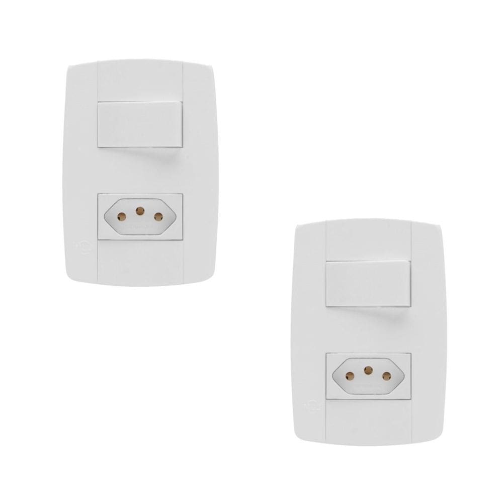 Kit 2 Conjunto Interruptor Simples + Tomada 20A 4X2 Branca