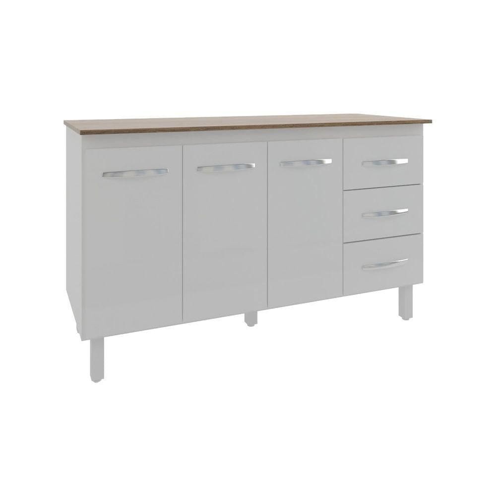 Armário Cozinha Gabinete De Pia 160 Cm Estela Branco E Tampo Tampão 160 Cm Mobília Decor Savana