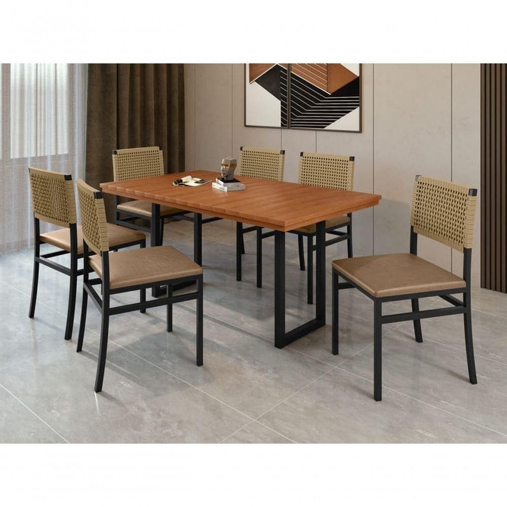 Conjunto Para área Gourmet Ripada 6 Cadeiras 1,60x0,90m - Itália - Paonanda Decor