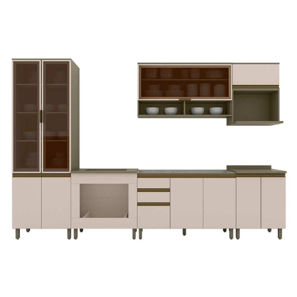 Cozinha 9 Peças (3 Armários + 1 Paneleiro + 3 Balcões + 2 Complementos) C6p18 Duna-cristal