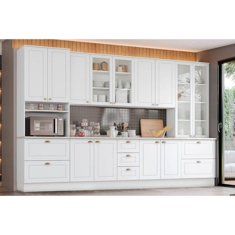 Cozinha Completa 8 Peças Americana 2 Aéreos 2 Balcões 2 Paneleiros 2 Complementos C5p48 Branco