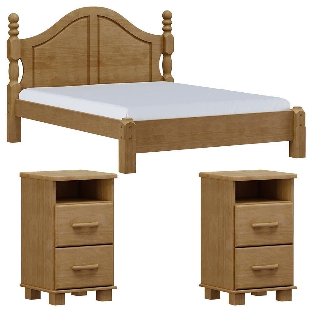 Cama Queen Classica 02 Mesas De Cabeceira Madeira Maciça Milani Store Freijo