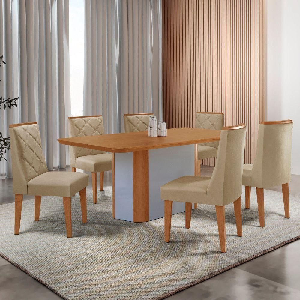 Mesa De Jantar Isadora Tampo MDF 6 Cadeiras Isadora Moderna Turim 07
