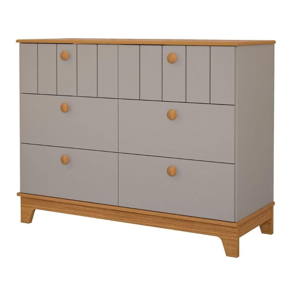 Cômoda Infantil 6 Portas MDF Puxadores Madeira Maçica Biscoito Permobili Fendi/Nature