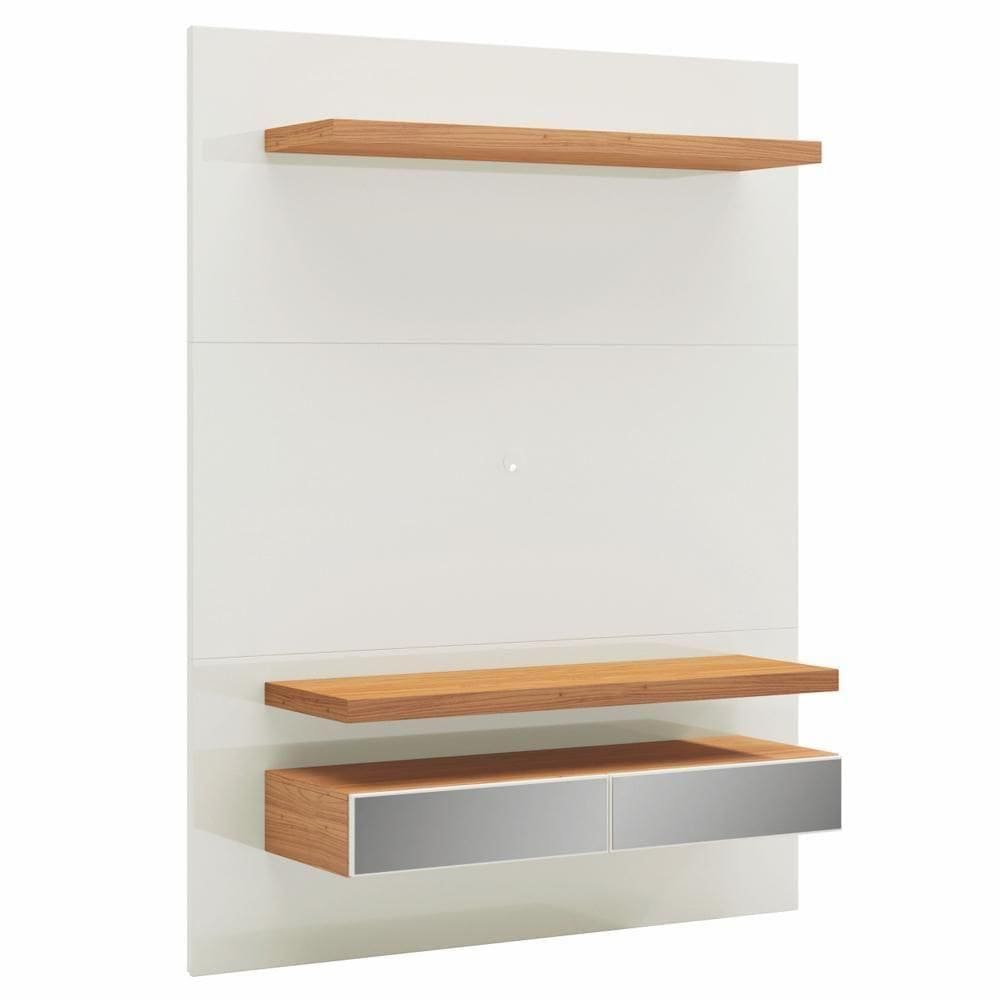 Painel Para 55 Pol 140cm 2 Gavetas Com Espelho Aksa D03 Off White Freijó - Lyam Decor