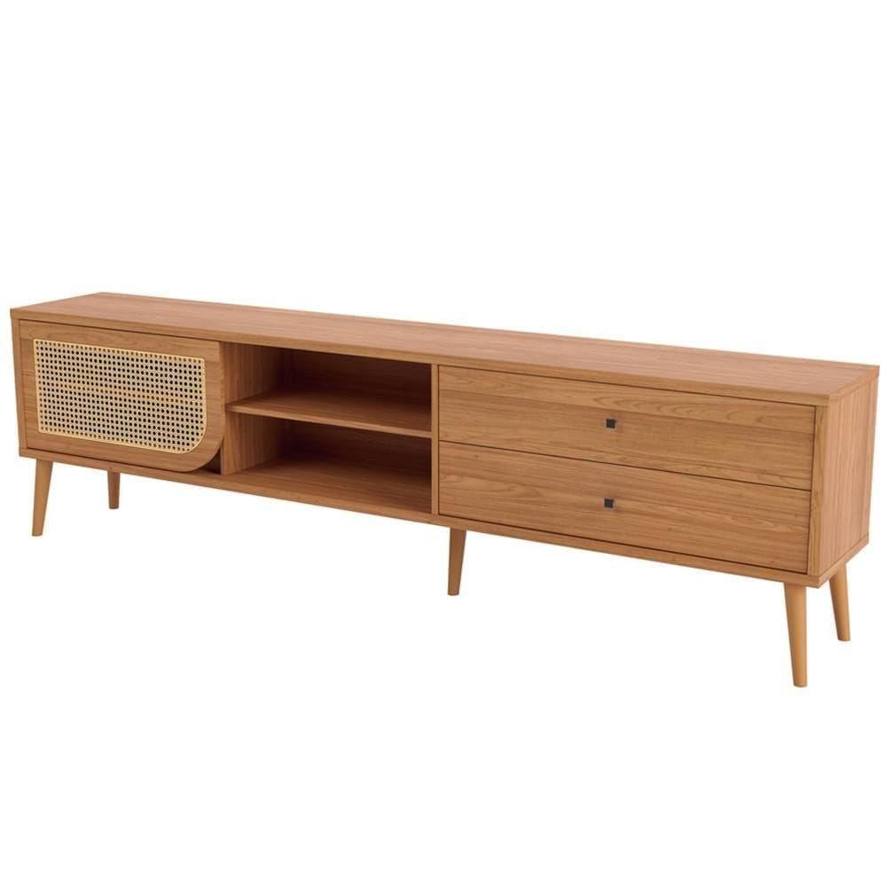 Rack Para Sala De Estar 60 Pol Porta Tela Natural 220cm Core D03 Freijó - Lyam Decor