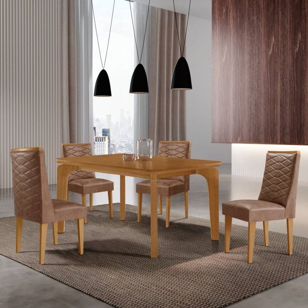 Conjunto de Mesa para Sala de Jantar Londrina Madeirado Curvo Com 4 Cadeiras Rufato