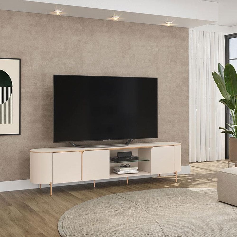 Rack Bancada para Sala Ambiente Ariana Off White - DJ Móveis