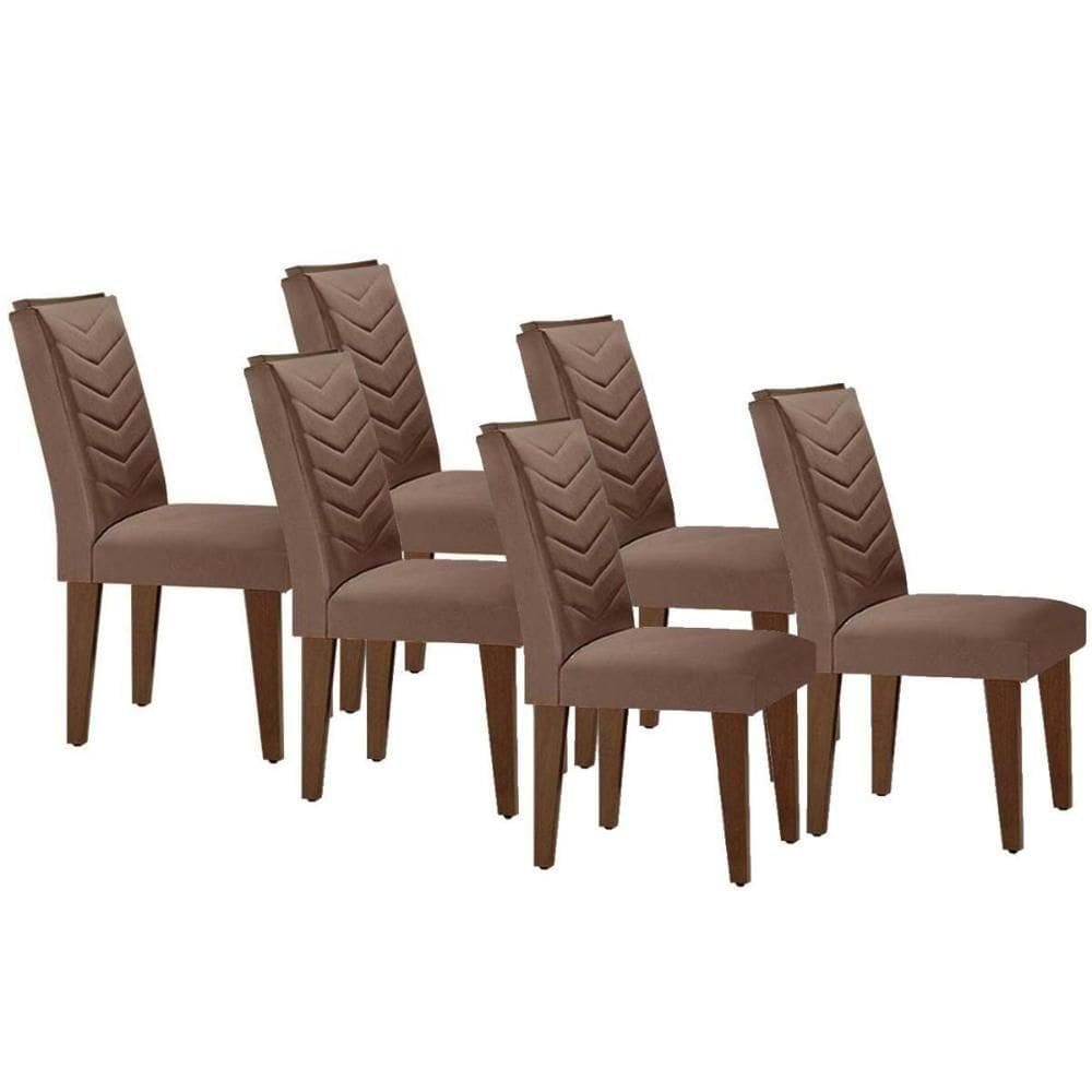 Cadeira Sala De Jantar Londrina Madeira Kit 6 Un Capuccino - Veludo Capuccino - Rufato